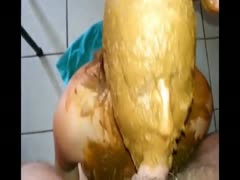 Lady sucking dick while having shit all over her face